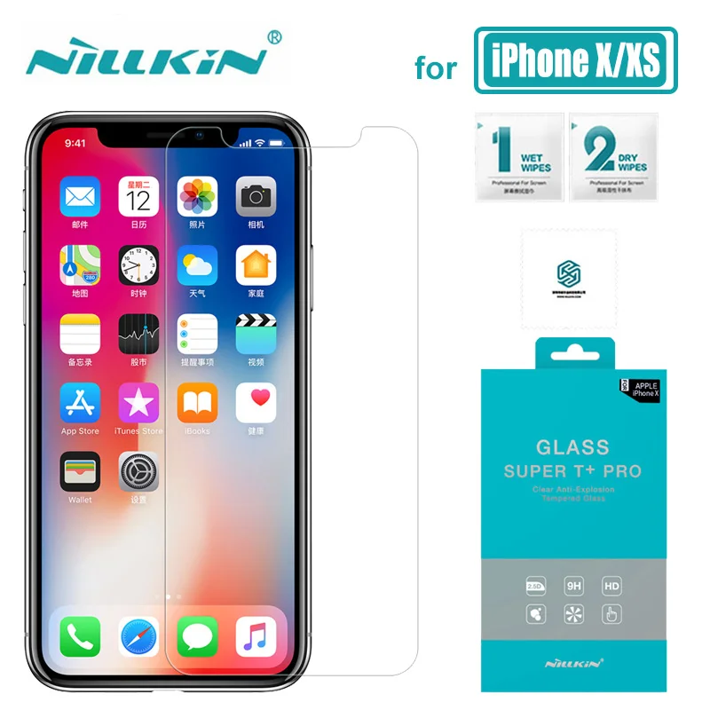 Для iPhone X XS стекло Nillkin Super T + Pro ультратонкое для iPhoneXS Закаленное протектор экрана