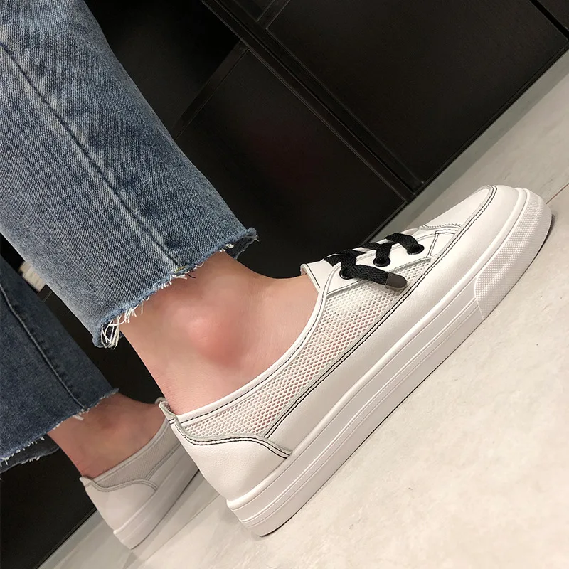 TANGNEST/Новинка лоферы на шнуровке женская обувь из сетчатого материала Белая с