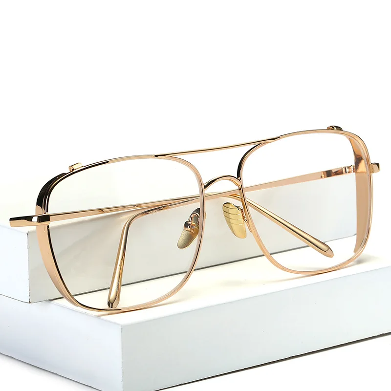 

Cubojue Gold eyeglasses frames men women unisex flat top eyewear thick side fake fashion steampunk vintage glasses spectacles