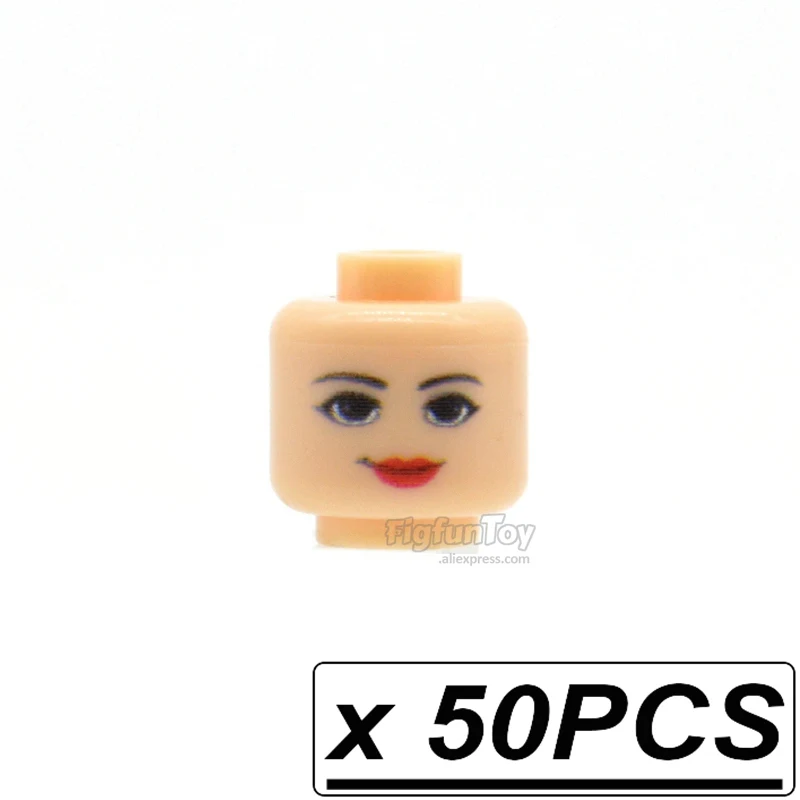 50pcs heads 50 шт./лот, мини-головки, с принтом, для лица, для MOC, цвет лица, блоки, Строительные кирпичи, игрушки для детей - Цвет: 50pcs heads