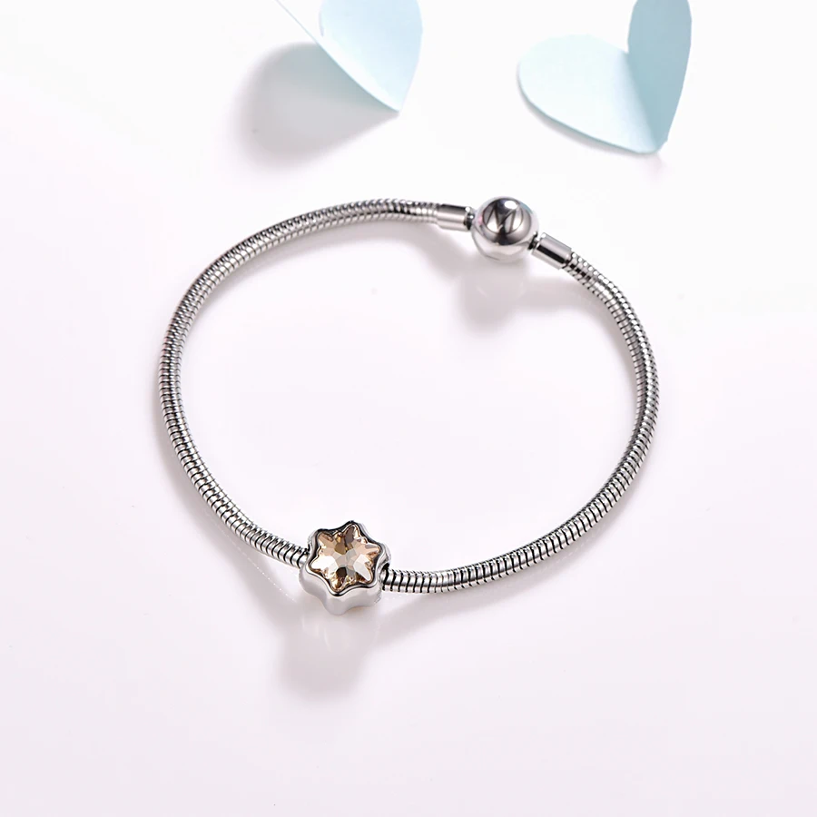 Кристалл от Swarovski двусторонний BeCharmed Эдельвейс бусины серебряный заказной Шарм браслет для женщин Свадебные ювелирные изделия подарок