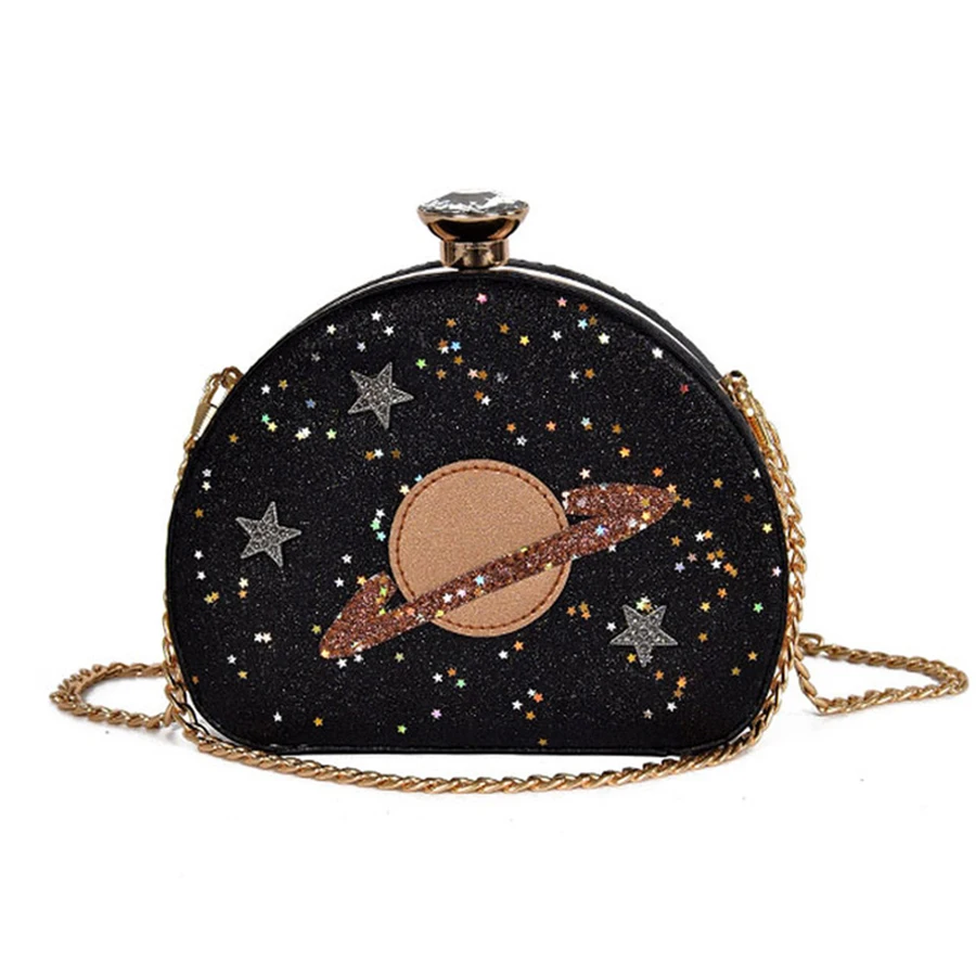 Модные забавные женские вечерние сумки на плечо с блестками и рисунком планеты