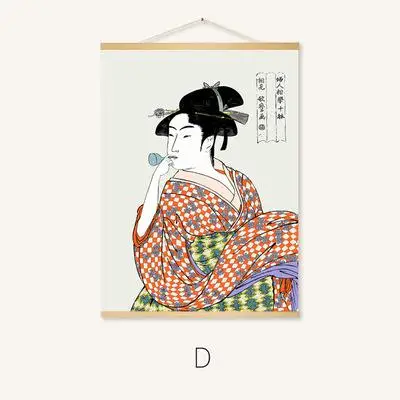 Японский портрет Ukiyoe, висящий свиток, живопись на холсте, плакаты и принты, настенные картины для гостиной, японский стиль - Цвет: D