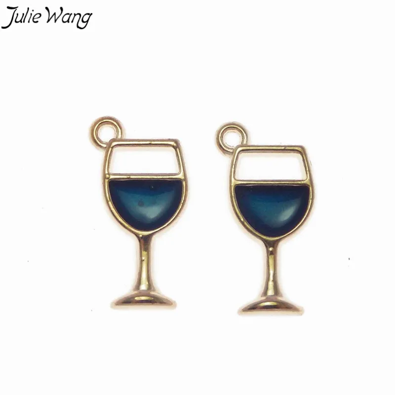 Julie Wang 12 шт. бокалы-подвески, цветные эмалированные вина в стекле, цинковый сплав, Маленькая подвеска, сделай сам, милые серьги, аксессуары для изготовления ювелирных изделий