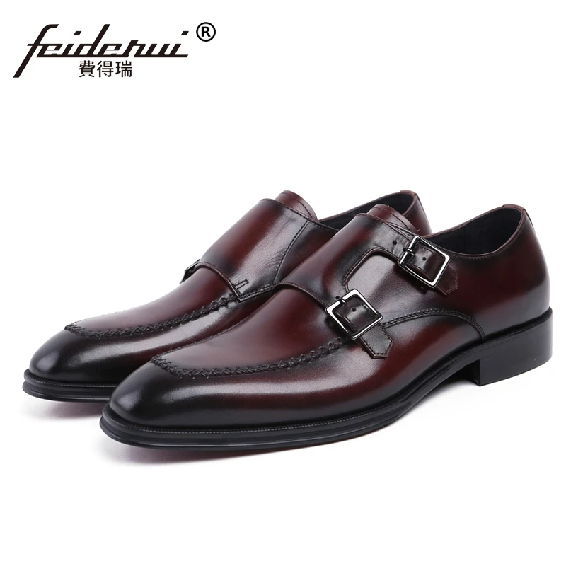 Мужские модельные туфли в винтажном стиле на ремешке из натуральной кожи ручной