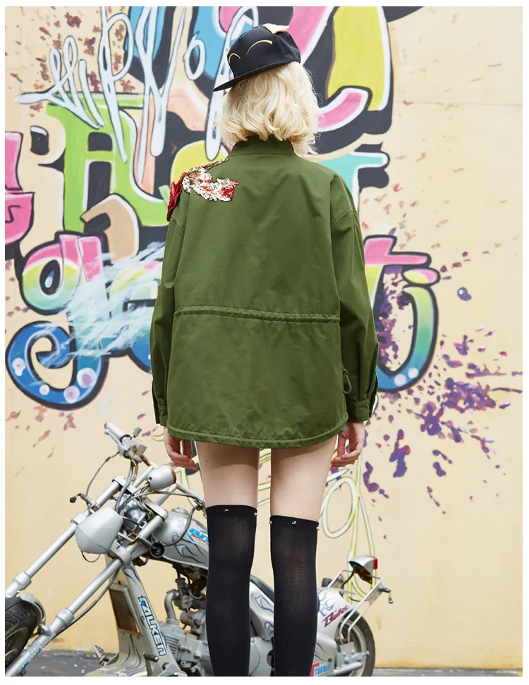 Женская Длинная ветровка с блестками длинная свободная куртка армейского