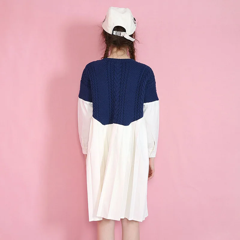 Женское трикотажное платье с длинным рукавом хлопковое плиссированное