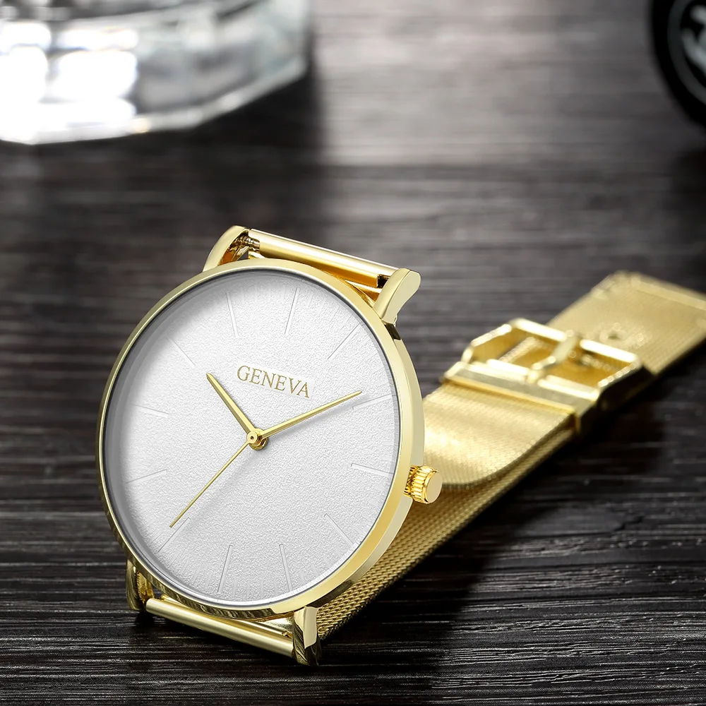 Мужские часы GENEVA montre femme 2019 Роскошные брендовые кварцевые с сетчатым Ремешком