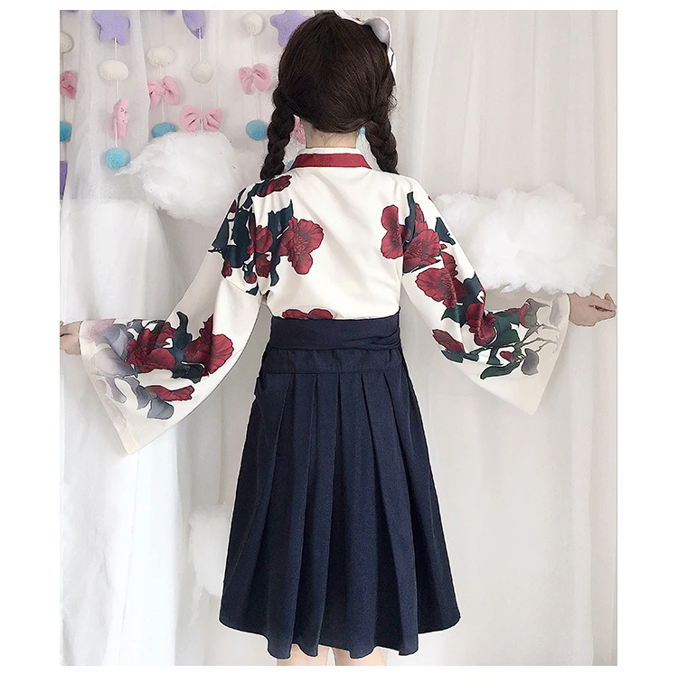 Кимоно в японском стиле для женщин, Taisho Girl Haori, модный топ с цветочным принтом и юбки, наряды, азиатская одежда, Camellia love