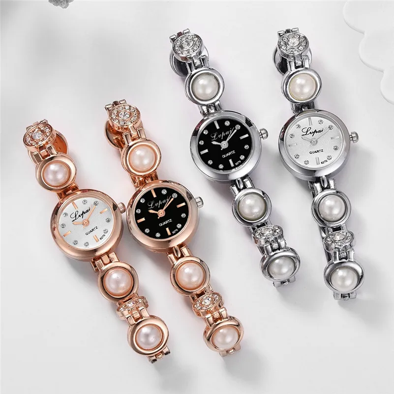 

New Fashion Women Watches Simple Imitation pearls Small Delicate Belt Wristwatch Lady European American Casual Bracelet Watch#D