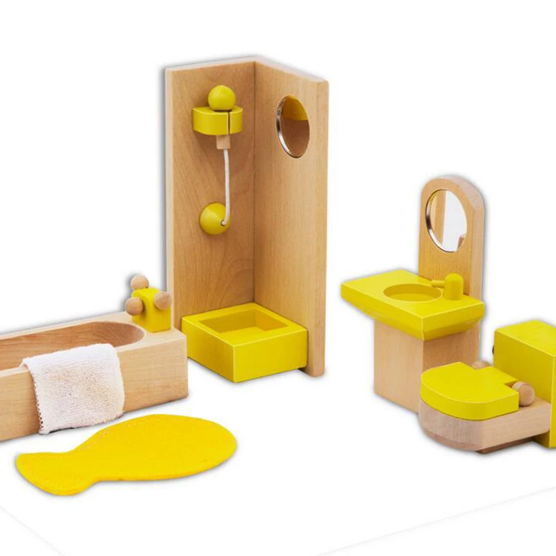 Bathroom Имитационная Мебель для комнаты игрушки деревянная кукла Ванная комната Спальня семейная кукла детский игровой дом DIY игрушка для костюмированного представления игрушка для обучения подарки - Цвет: Bathroom