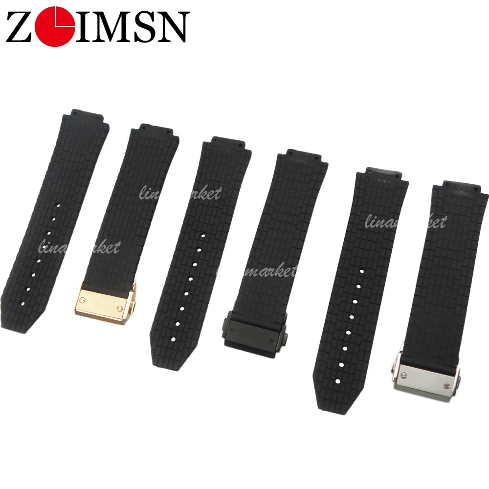 ZLIMSN Rubber watch band For Hublot 24mm x 16mm Black Diver SiliconeMen Watchbands Top Brand Watch Strap band