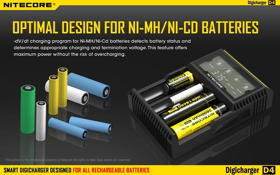 Новое зарядное устройство Nitecore D4 Digi с ЖК дисплеем для аккумуляторов
