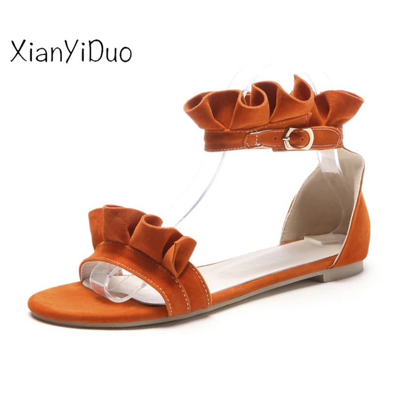Xianyiduo/2018 Милая Летняя женская обувь на плоской подошве Босоножки с открытым