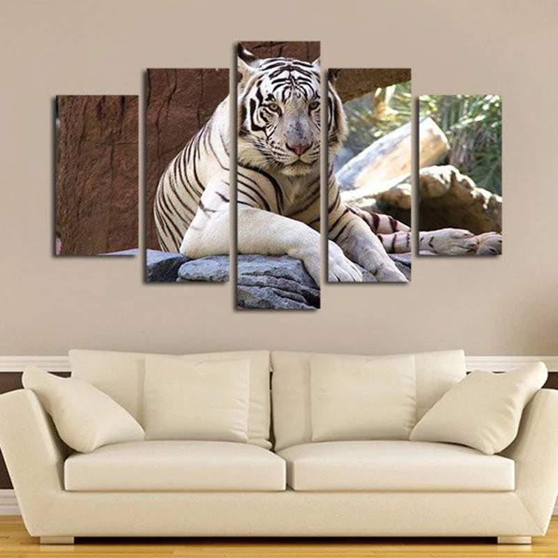 Модульные холщовые картины Декор для дома гостиной рамка 5 шт. животные Тигр