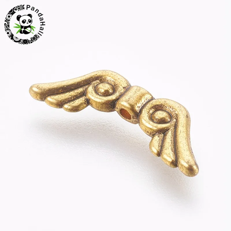 21x7x3mm Pandahall, 100 шт, Тибетский Стиль, металлические бусины с крыльями ангела, античное серебро, золото, для изготовления ювелирных изделий, отверстие: 1 мм - Цвет: 21x7x3mm