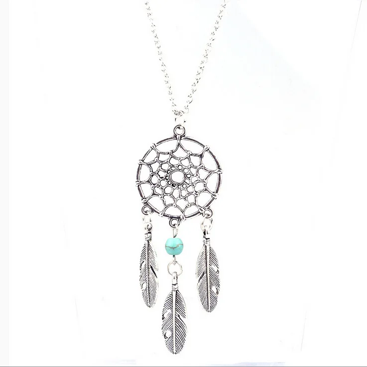 1 Turquoise bead SHUANGR Модная стильная подвеска Ловец снов Мандала лотос ожерелье Йога перо каменные подвесные украшения Ловец снов Ожерелье - Окраска металла: 1 Turquoise bead