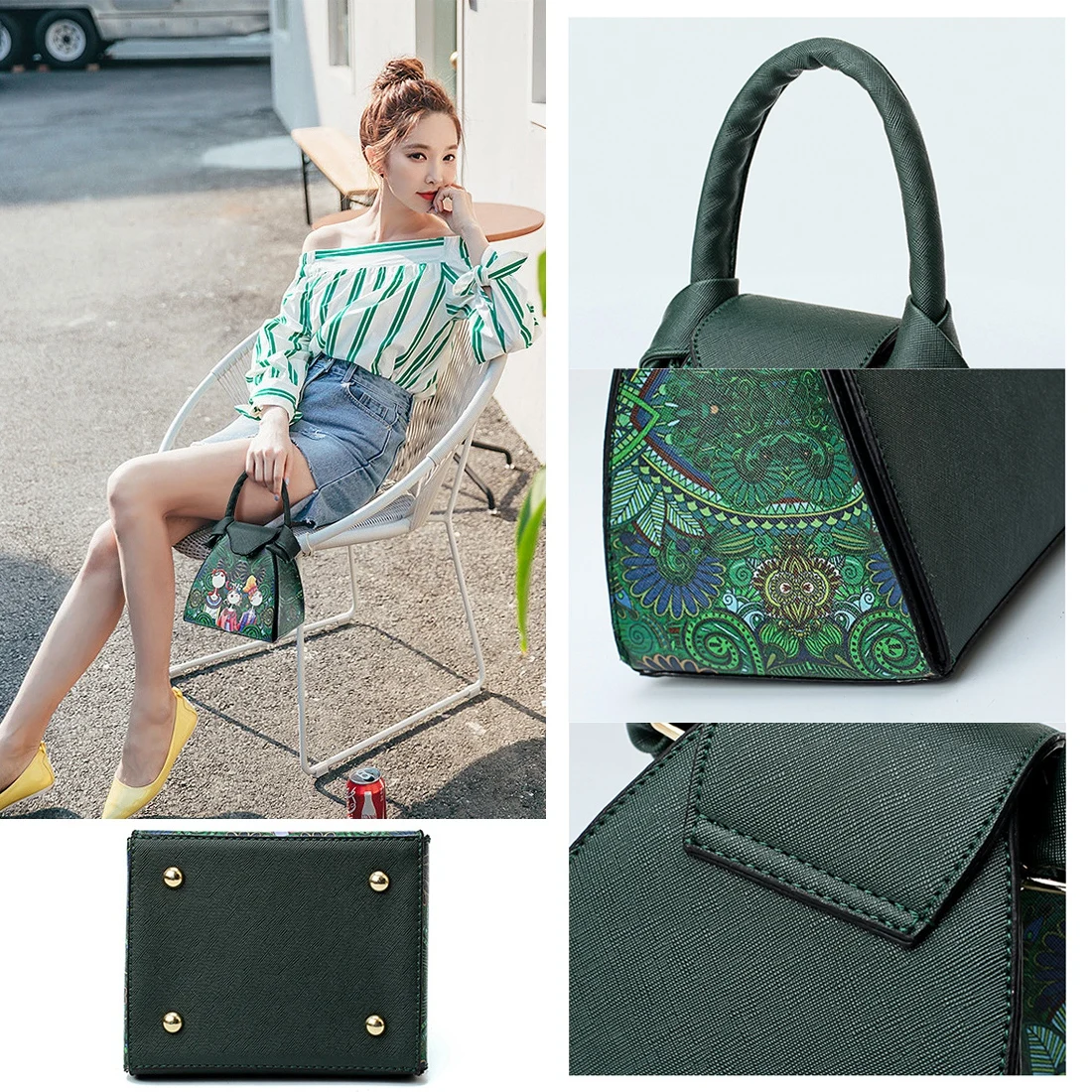 DCOS Ms. сумки пэчворк лес девушка печать зеленый pu кожа модный тренд плечо
