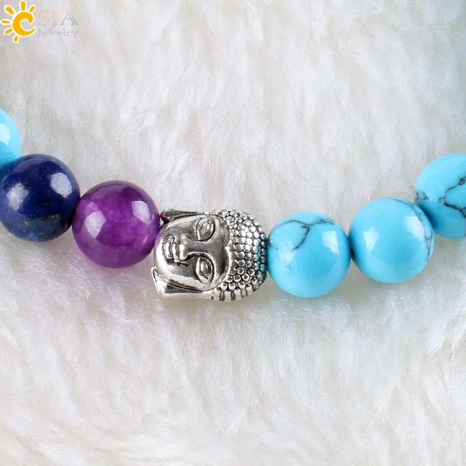 Csja 7 Браслет Чакра медитация 8 мм Синий Howlite Круглые радужные каменные бусины для женщин изящный браслет с прозрачным камнем браслеты оптом E331