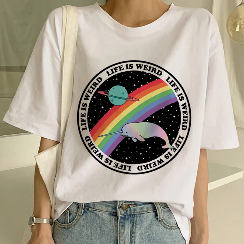 3158 Футболка с радугой, милая Футболка Harajuku, женская футболка Ullzang Rainbow Unicorn, модная футболка с коротким рукавом, Kawaii, женские футболки - Цвет: 3158
