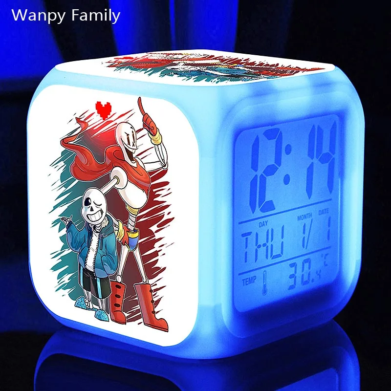 [Wanpy family] Горячая игра «Undertale» цифровой будильник для детей подарок на день рождения прикроватный Рабочий стол изменение цвета будильник - Цвет: Синий