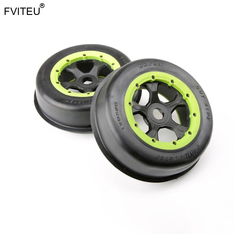 FVITEU Complete Rubber Front Sand Wheel Tires kits for 1/5 HPI BAJA 5T 5SC Rovan King Motor