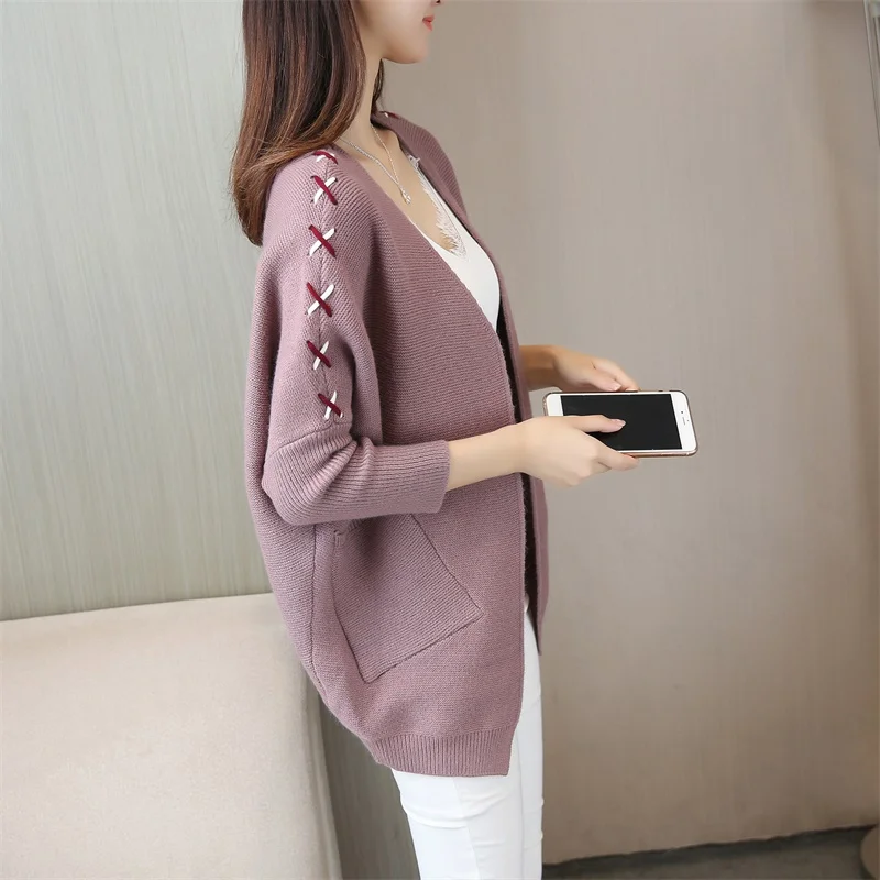 Женский Теплый вязаный кардиган с рукавами летучая мышь свитер новинка 2021