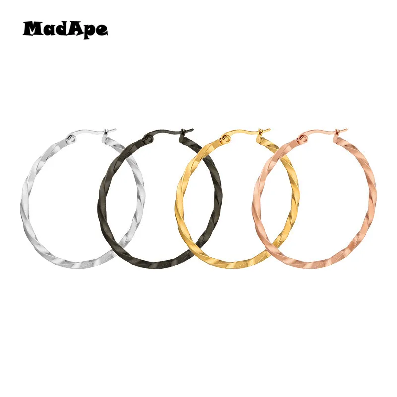 Женские серьги кольца MadApe золотистые/черные/Серебристые/розовые/золотистые