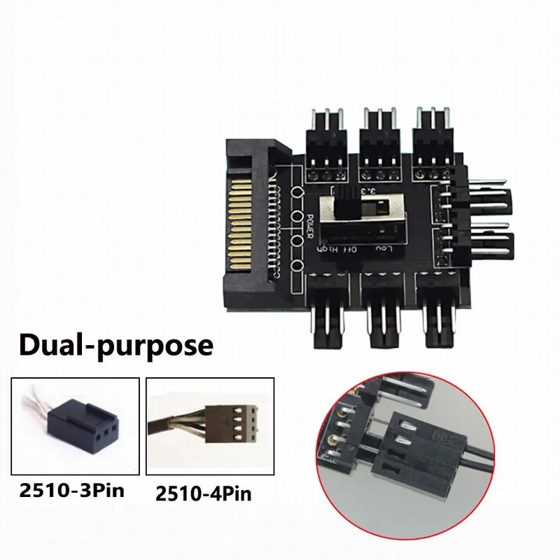 2 шт. SATA Power на 8 портов 3-контактный разъем преобразователь переключатель