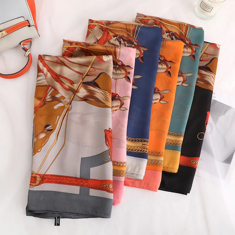 New Lady Silk Scarf Women Fashion Print Flower Scarf Beach Scarves Women Silk Shawls Retro Wraps and Scarves Hijabs