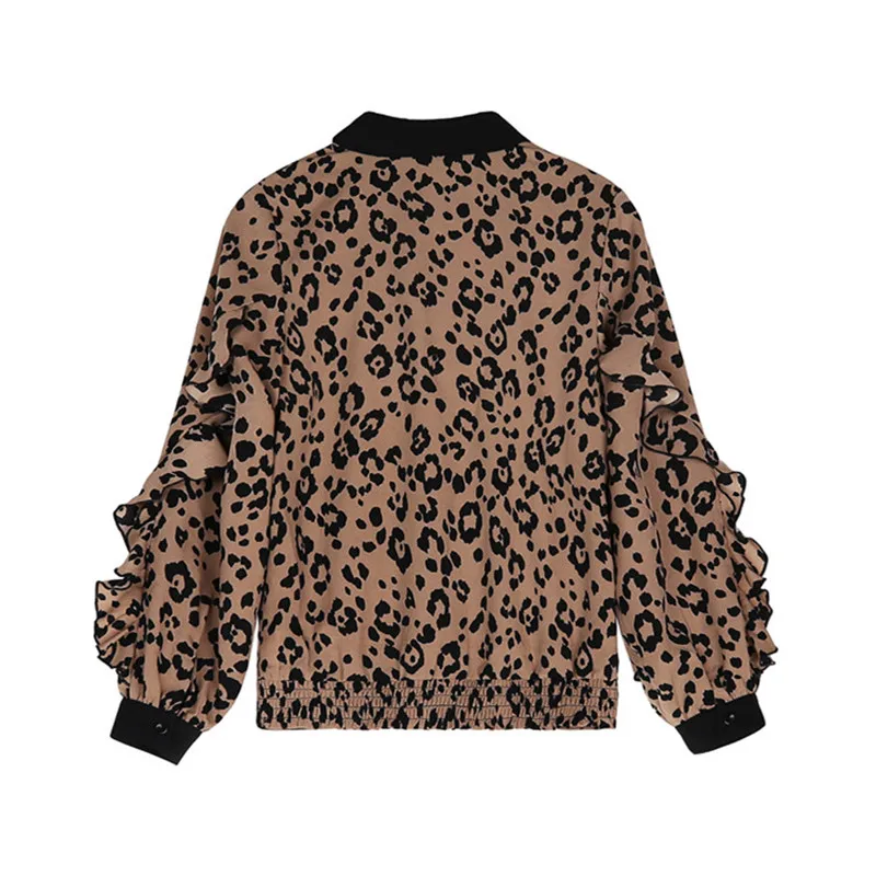 nvyou gou Ladies Leopard Print Top Summer Fashion Loose Ruffle Sleeve Chiffon Blouse Office Lady Bow Tie Neck Casual Shirt |