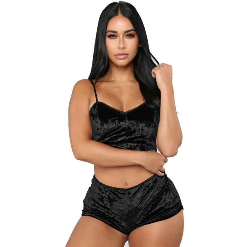 Модная женская бархатная пижама из 2 предметов сексуальные бархатные шорты на