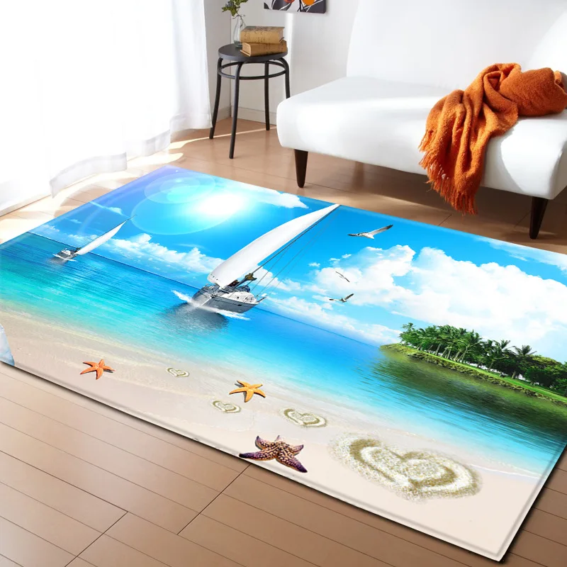 3D Blue Sea Beach Mediterranean Style Carpets for Living Room Bedroom Area Rugs Coffee Table Sofa Antiskid Floor Mat Home carpet - Цвет: 3