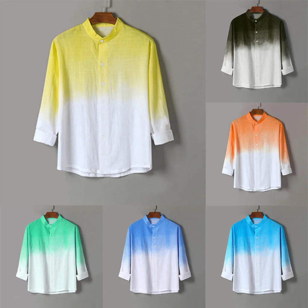 2018 Новая летняя мужская Льняная рубашка брендовая с рукавом три четверти мужские