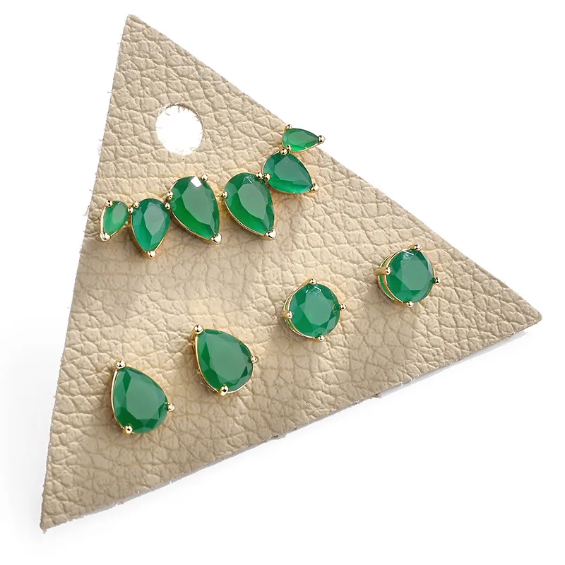 

Top Quality Green opal claw paved round teardrop flower stud earring female small stud earrings