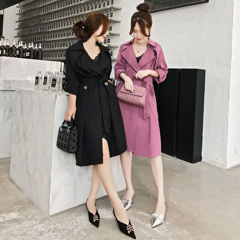 Женское длинное пальто свободного покроя с отложным воротником и длинным