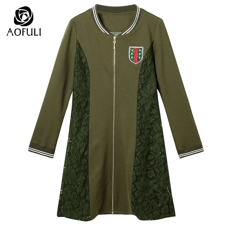 Модный длинный Тренч с кружевной отделкой L/XL/2XL/5XL Осеннее длинное зеленое пальто