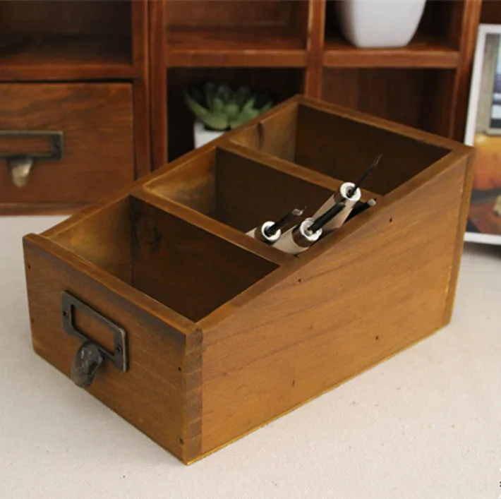 Винтажная деревянная коробка органайзер для макияжа ящики хранения косметики