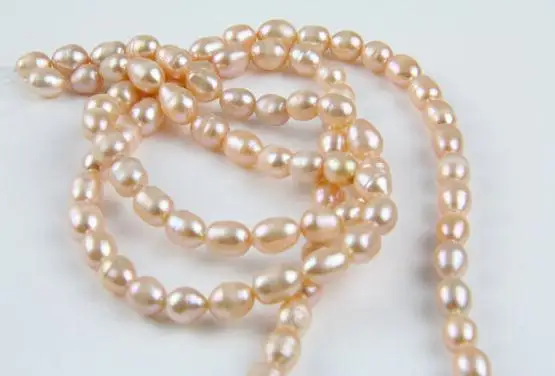 

Unique Pearls jewellery Store 7mm Pink Rice Freshwater Pearl Loose Beads DIY Jewelry One Full Strand LS4-017