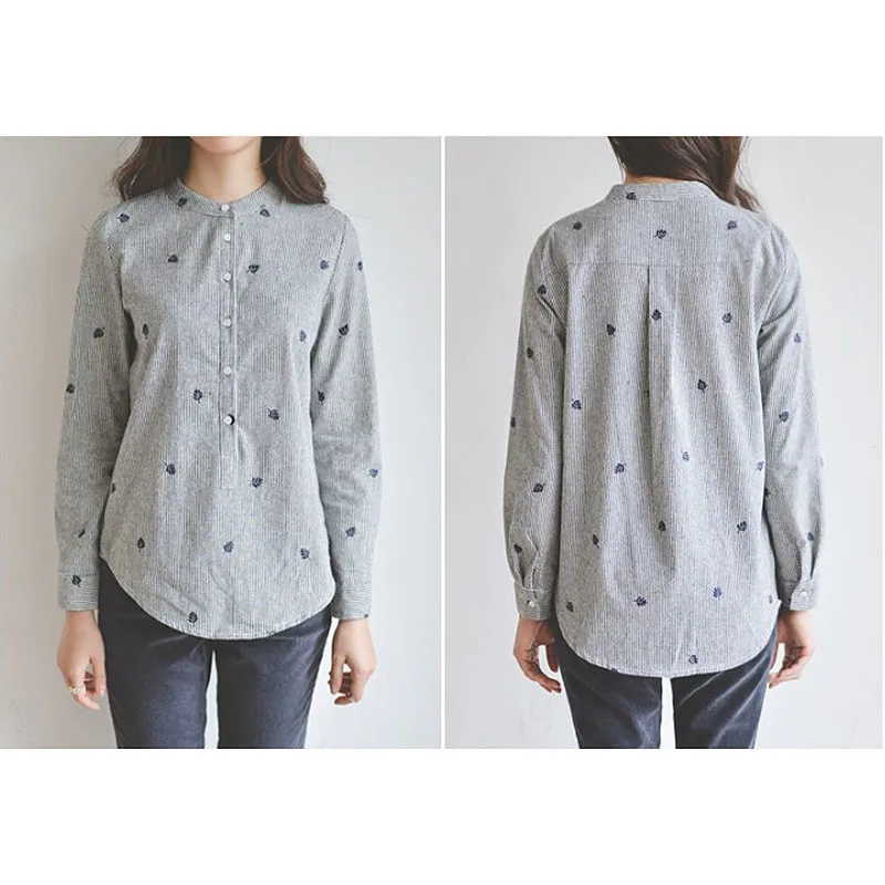 Женская блузка с длинным рукавом и вышивкой в полоску|long sleeve women shirt|blouse longembroidery