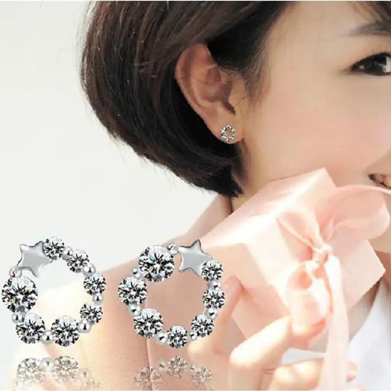 Женские серьги гвоздики из серебра 925 пробы с фианитом|fashion stud earrings|stud earringsstar earrings