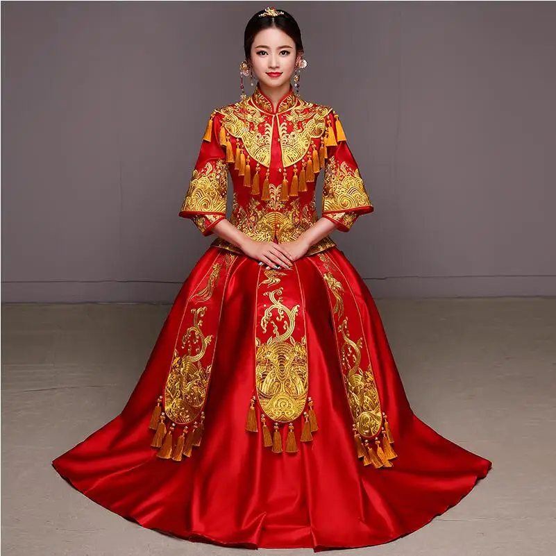 Красное свадебное платье невесты традиционная древняя одежда Qipao женский