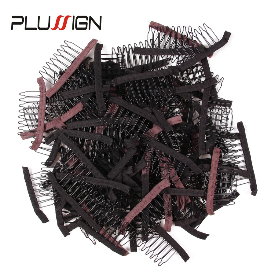 wholesale 24 Pcs/Lot Wig Combs Hair Clips For Weave Extensions Black Brown Color 6  8 Teeth Sewing Hair Wig Clips Tools ON SALE