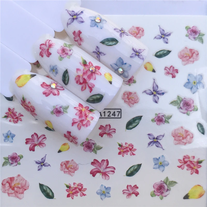 

YWK 1 Sheet Refreshing Flower Designs Nail Art Stickers Water Transfer Nail Tips Decal DIY Accessory Beauty Nail Decorations