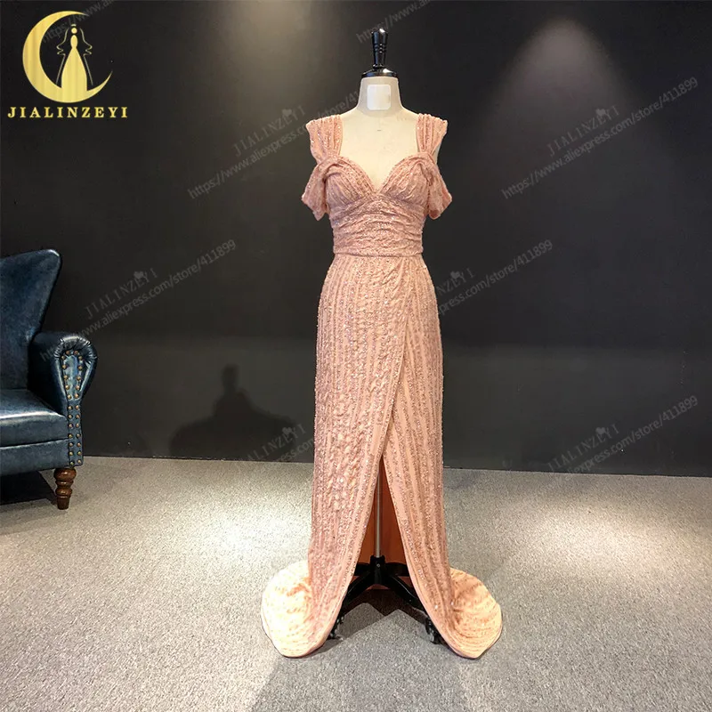 Реальный образец телесного цвета JIALINZEYI с вырезом лодочкой шифоновое платье Elie saab