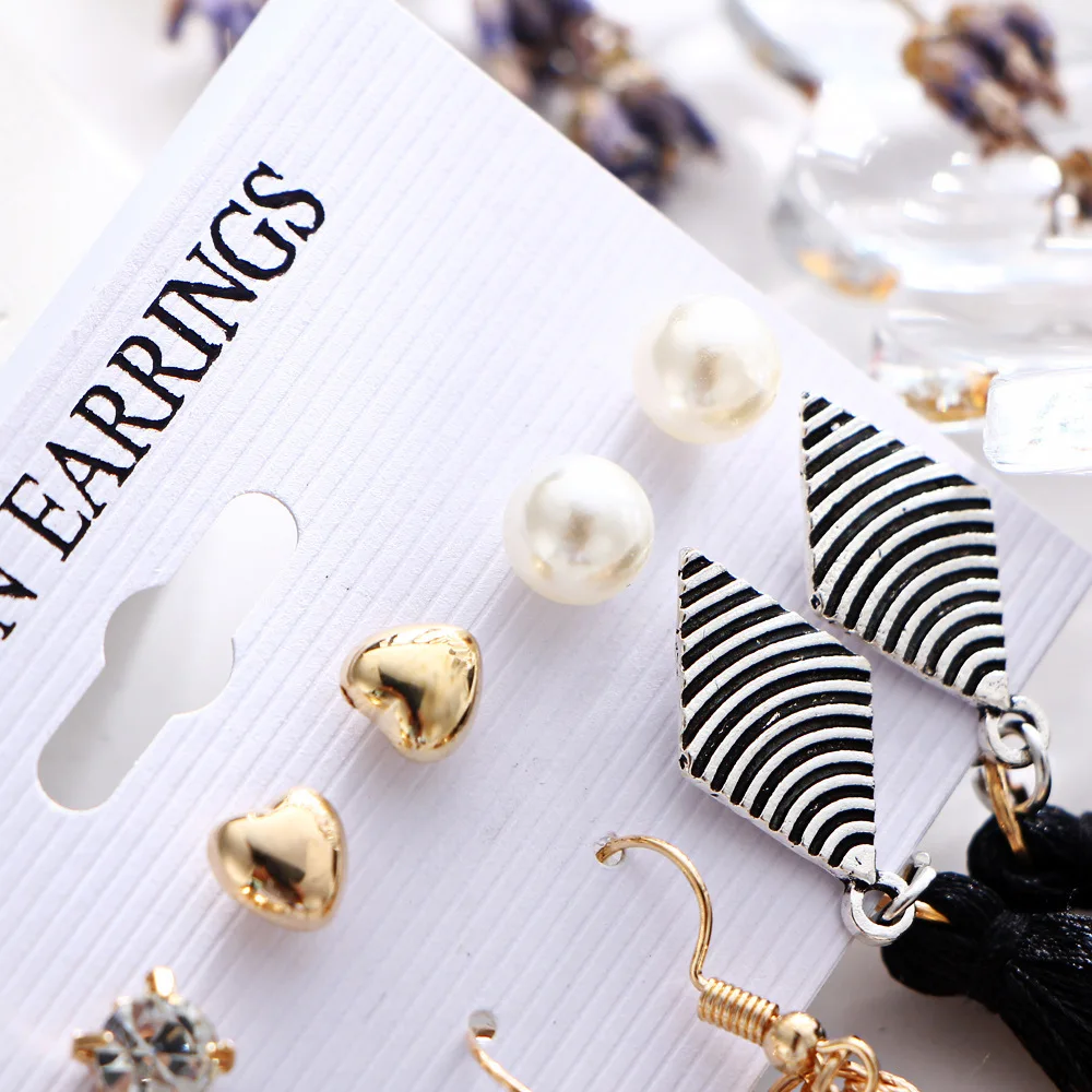 Tassel Fringe Korean Women Earrings 2019 Earring Triangle Long Sets Pendientes Mujer Moda Six-piece Set | Украшения и аксессуары