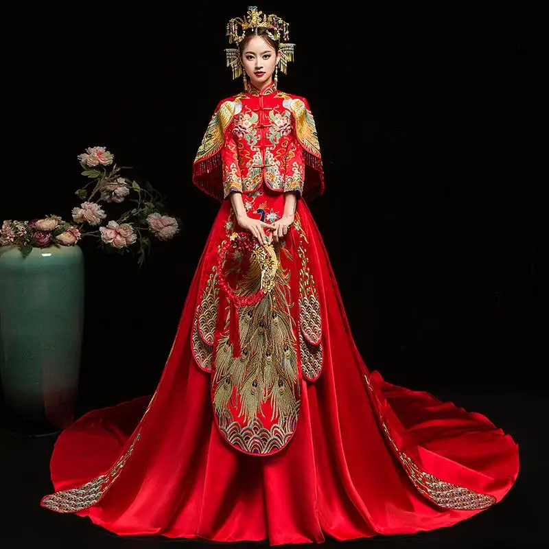 Винтажное красное свадебное платье с вышивкой Cheongsam, современное традиционное китайское стильное свадебное платье, Восточное женское платье Qipao Vestidos, размеры S-XXL - Цвет: Красный