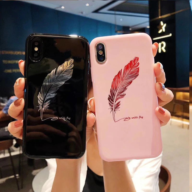 Глянцевые силиконовые чехлы для телефонов с перьями iphone X 8 7 6s Plus чехол 6 мягкая