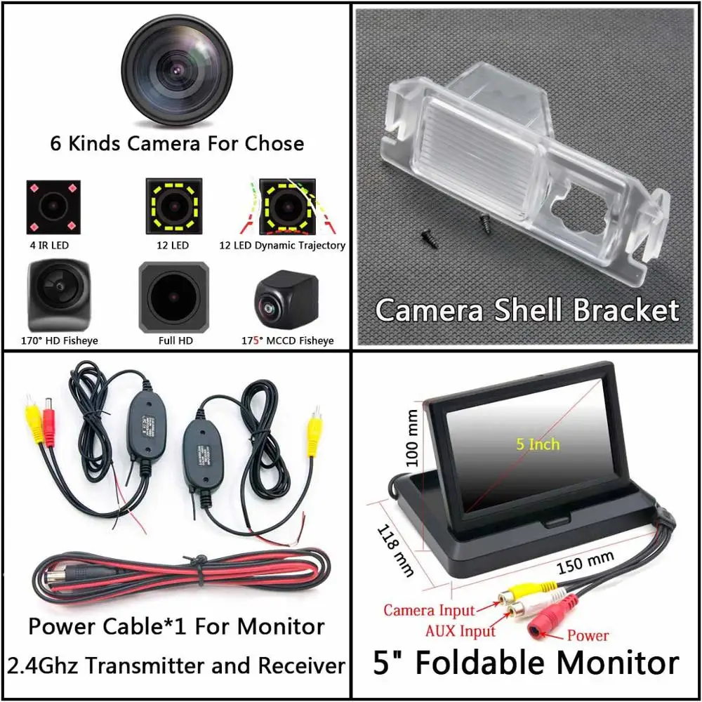 Cam Wireless 5 Fold 175 градусов 1080 P рыбий глаз камера заднего вида для hyundai I10 I20 I30 rohans Solaris Genesis Coupe Elantra Verna Car - Название цвета: Cam Wireless 5 Fold