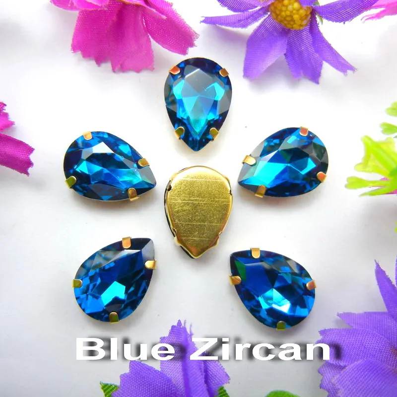 A8 Blue Zircan Красочные стеклянные хрустальные золотые коготки 7 размеров цвета микс каплевидные капли воды капли пришивные стразы для одежды diy отделка - Цвет: A8 Blue Zircan